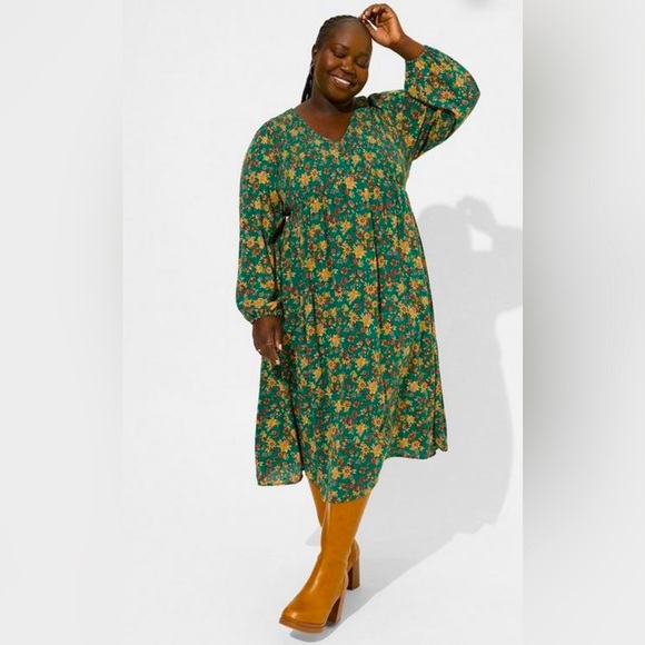 Torrid Midi Washable Gauze Smocked Bodice Long Sleeve Dress Size 12 - Picture 3 of 5